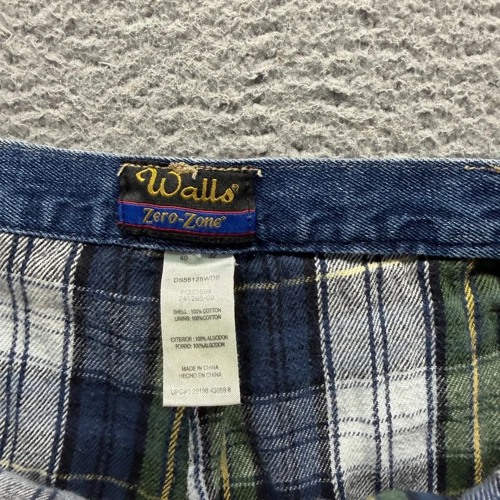Walls Zero-Zone Jeans Mens 40x32 Blue Denim Straight Leg Flannel Lined Carpenter